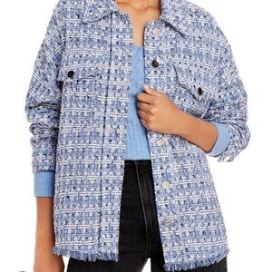 Bloomingdale’s AQUA Tweed Jacket OVERSIZED Fit Size Small with Silver Buttons